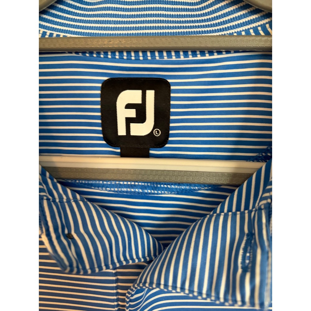 FootJoy Mens ProDry Striped Golf Polo Shirt Blue White Large Short Sleeve FJ - Picture 2 of 8